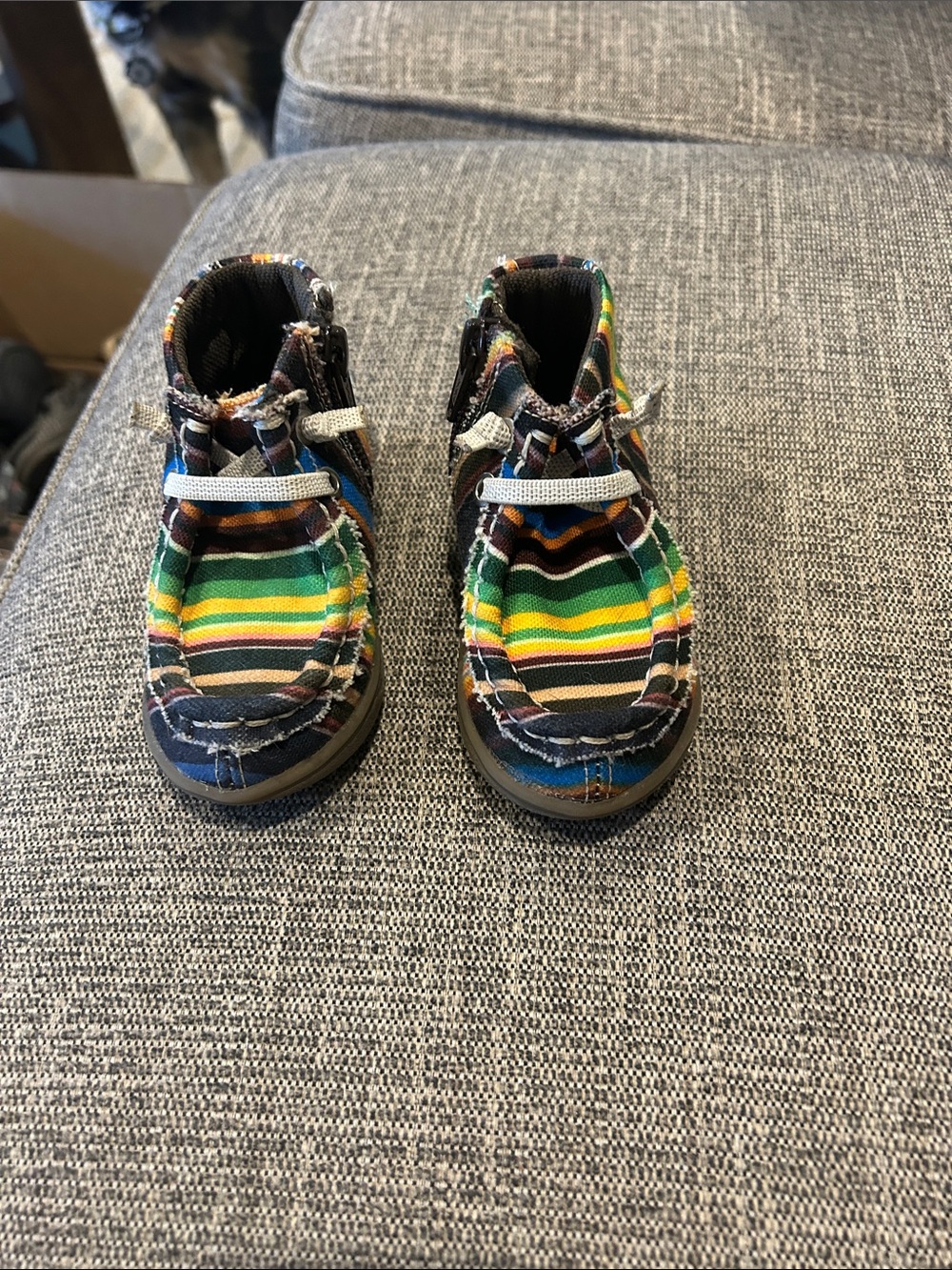 Ropers- infant size 3. For 6-9 mos. Striped Canvas Mock-Tie Shoes
